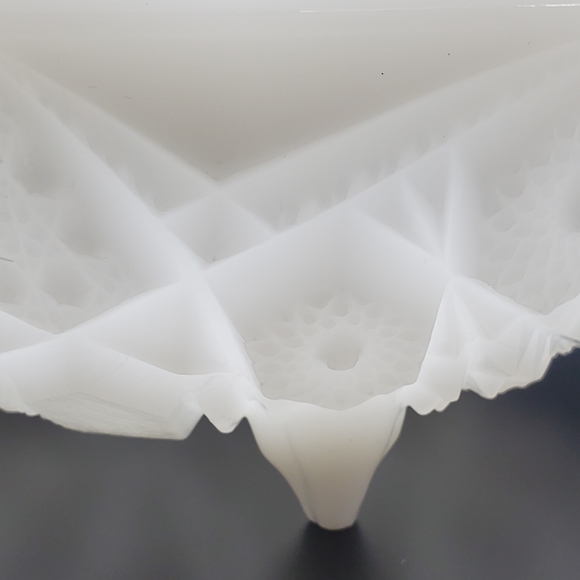 McKee Milk Glass Footed Bowl Toltec Pattern Cottagecore White Three Toed Dish 7" - Picture 7 of 9